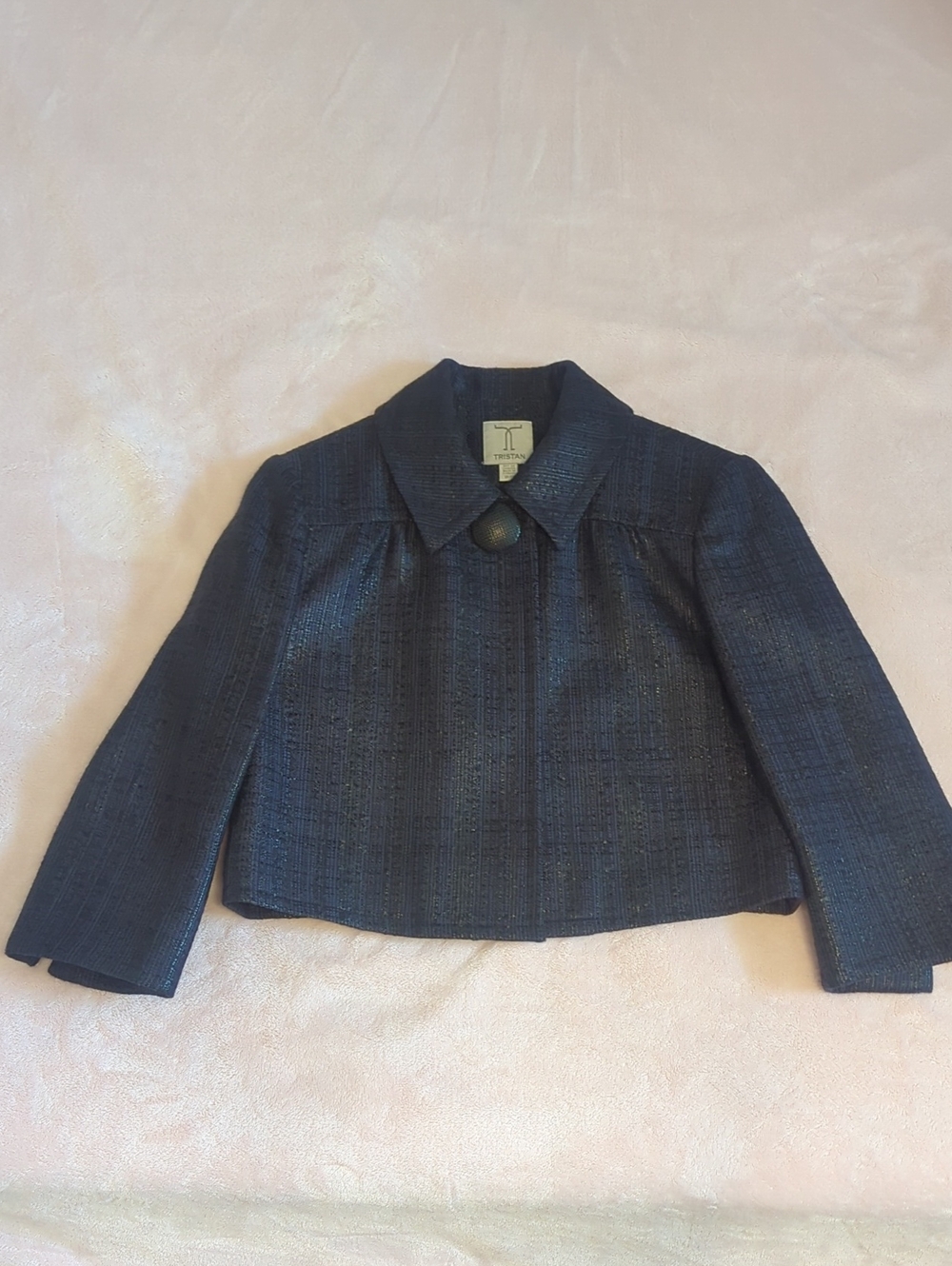 Tristan Navy Cropped Textured Tweed Blazer